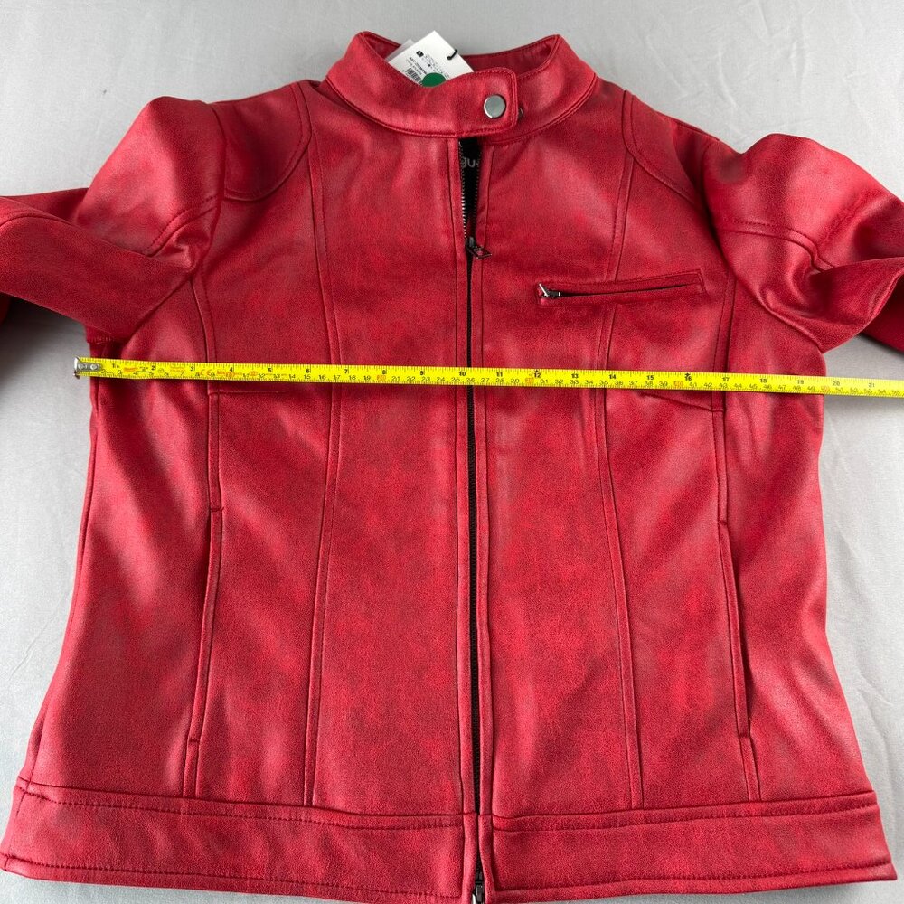 Desigual Women's Red Moto Biker Soft Faux Leather Jacket NWT Mandarin Collar L - Picture 9 of 11